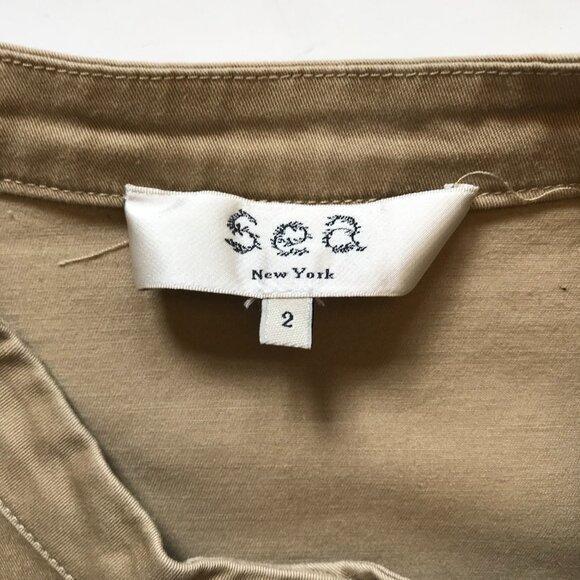 Sea NY Tula Chino Jumpsuit Womens 2 Khaki Beige Cotton Crew Neck Long Sleeve - Picture 6 of 13